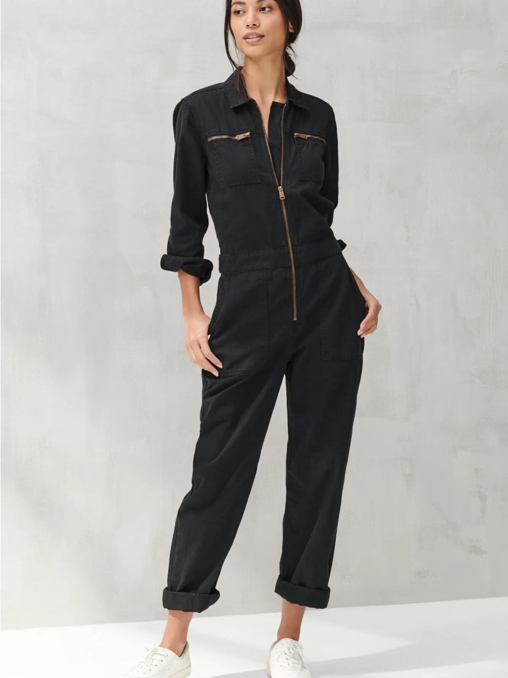 💙Lucky Brand Tie Front Navy Utility Jumpsuit w Gold Hardware • 100% Cotton